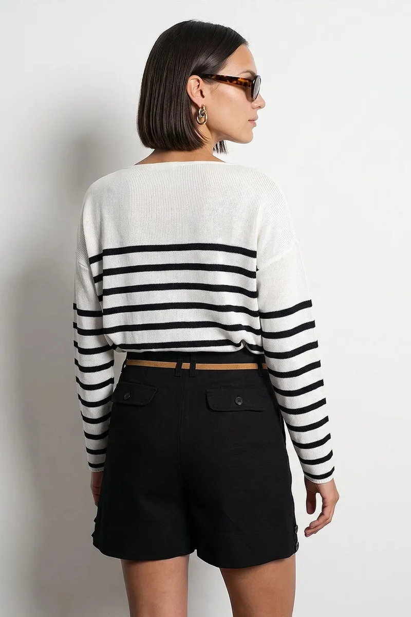 Dilvin Multicolor DILVIN Striped V-neck Ribbed Knit Sweater for Women | Best Price UAE