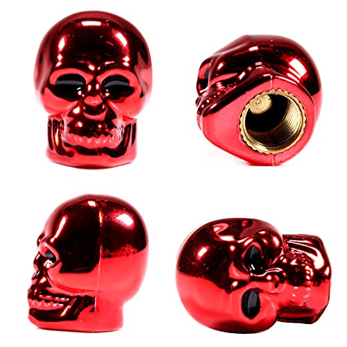 Dsycar Red Skull Valve Stem Caps Funny Cars Tires Valve Stem Caps Cover Cool Skull Head Universal for Cars SUV Bike Trucks Motorcycles Red - Image 1