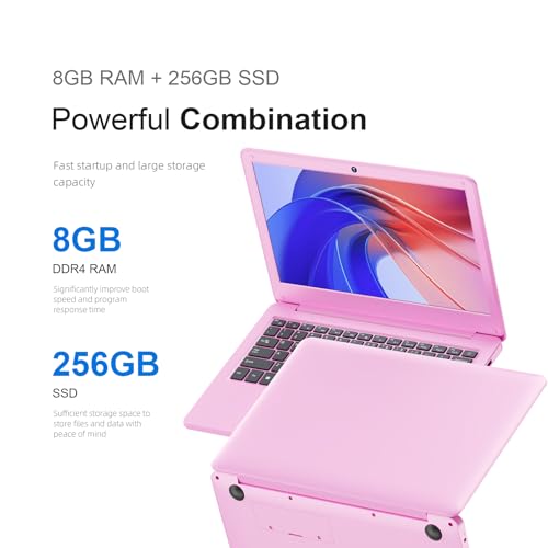 JSHIX جهاز لابتوب ويندوز JSHIX 11.6 بوصة، لابتوب ميني وردي، معالج سيليرون N4000، 8 جيجابايت رام، 256 جيجابايت تخزين، واي فاي 5، بلوتوث 5.0، ويندوز 11، لابتوب للاستخدام الترفيهي أو الطلابي (11.6''N4000-8+256(وردي)) - Image 3