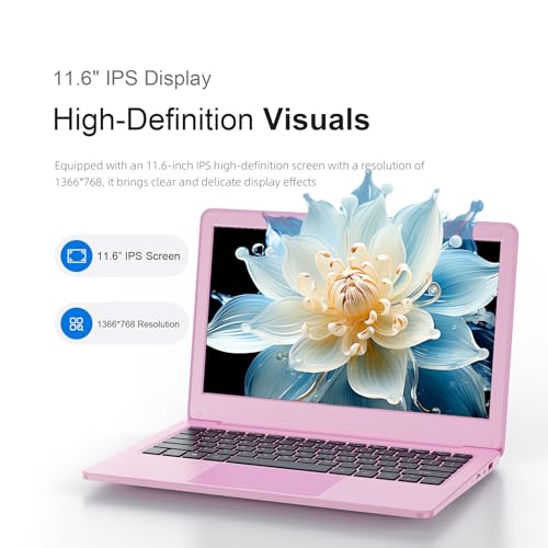 JSHIX جهاز لابتوب ويندوز JSHIX 11.6 بوصة، لابتوب ميني وردي، معالج سيليرون N4000، 8 جيجابايت رام، 256 جيجابايت تخزين، واي فاي 5، بلوتوث 5.0، ويندوز 11، لابتوب للاستخدام الترفيهي أو الطلابي (11.6''N4000-8+256(وردي)) - Image 2