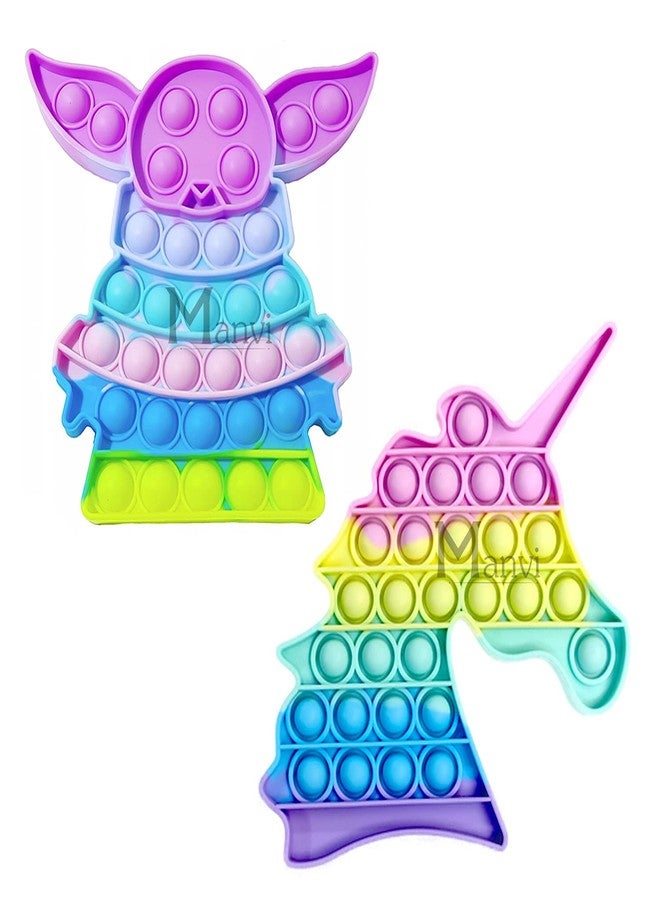 MANVI Fidget Toy for Kids, Sensory Toy for Autism, Fidget Toy for Anxiety, Stress Relief Toys, Push Pop Bubble Fidget Toy, Small Pop It Toy (Unicorn and yoda) - Image 1