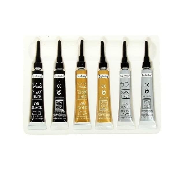 PEACORA Glass Liner Paint Colors For 3D Glass Coloring 12ml 6 Tubes With Gold, Silver And Black Each 2Pcs (GOLD,SILVER,BLACK) - Image 3