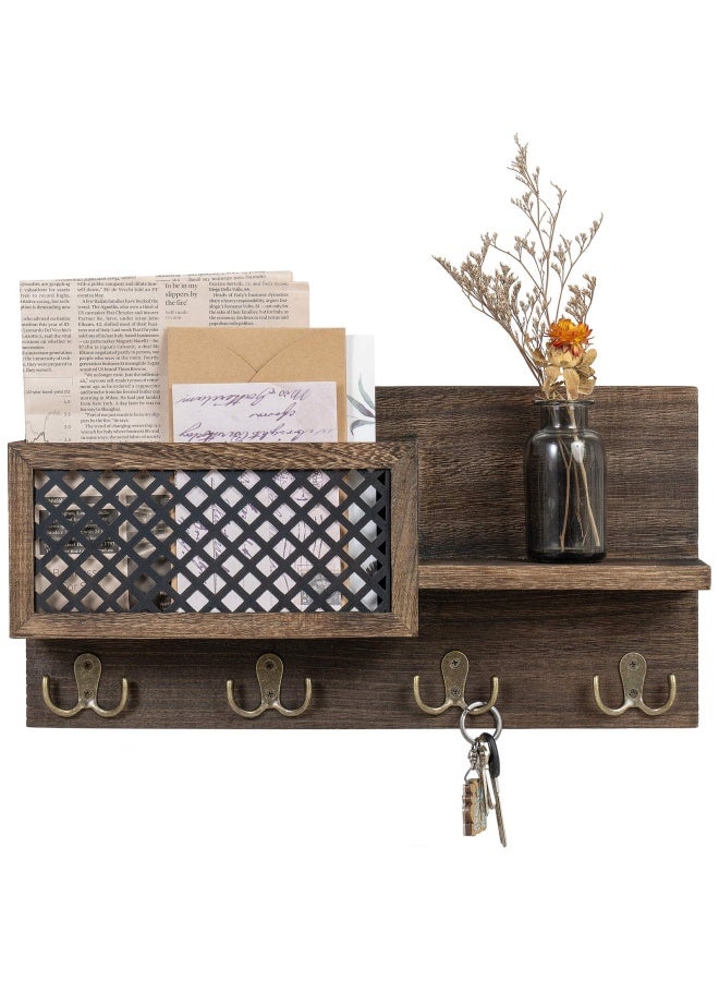 Dahey Dahey Key Holder Wall Mounted Mail Holder Organizer With 4 Double Key Hooks For Wall Entryway Decorative Key Rack Shelf Rustic Home Decor For Entryway Mudroom Hallway Kitchen Office Bronze  - Image 1