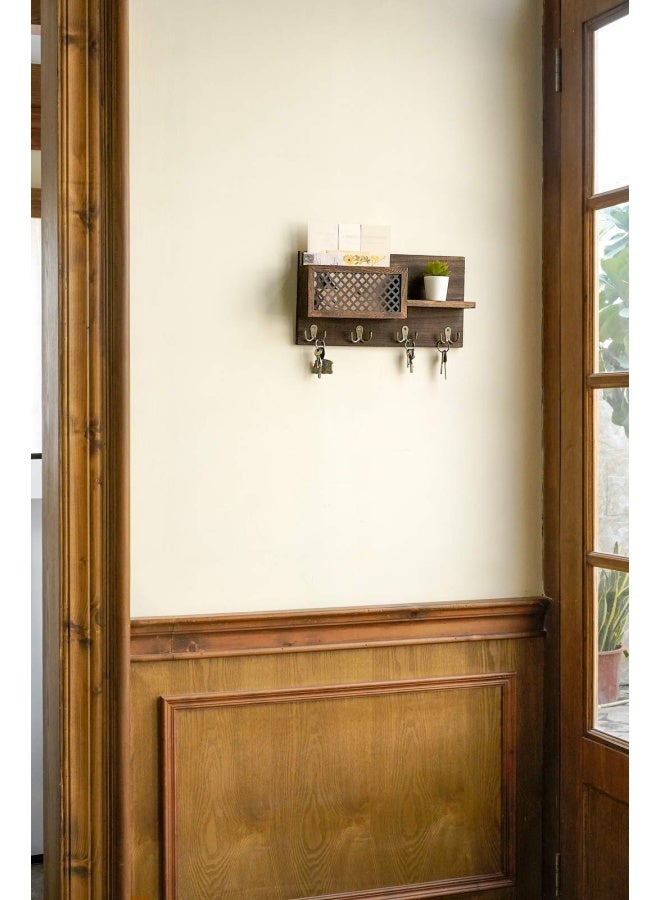 Dahey Dahey Key Holder Wall Mounted Mail Holder Organizer With 4 Double Key Hooks For Wall Entryway Decorative Key Rack Shelf Rustic Home Decor For Entryway Mudroom Hallway Kitchen Office Bronze  - Image 2