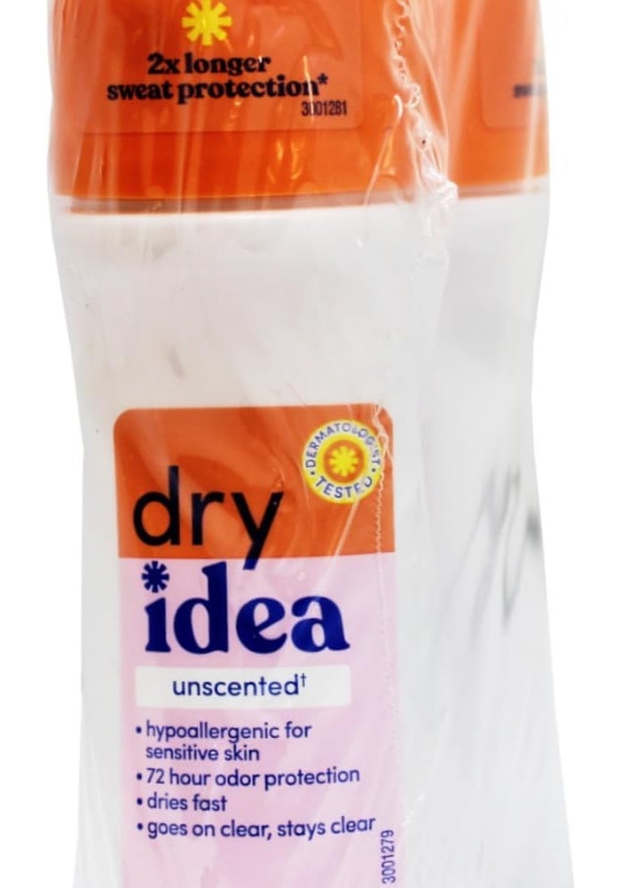 Dry Idea Advanced Roll-On Antiperspirant and Deodorant, Unscented, Twin Pack - 3.25 fl oz (96 mL) Each - Image 2