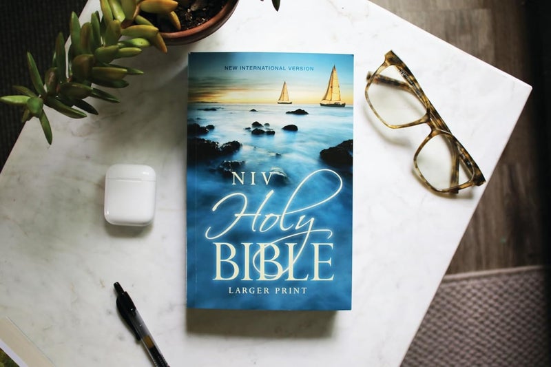 NIV, Holy Bible, Larger Print, Economy Edition, Paperback, Blue, Comfort Print - Image 1
