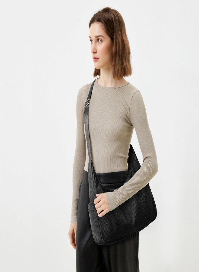 DIXEIGHT Corduroy Hobo Bag Women Large Capacity Tote Handbag Casual Crossbody Purse with Adjustable Strap for Daily Work - Image 3
