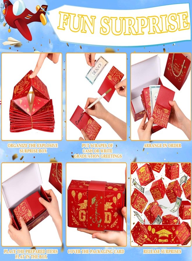 Tenceur 14 Pcs 2026 Graduation Explosion Gift Boxes 12 Bounces Exploding Money Box DIY Congrats Grad Folding Bouncing Gift Box Money Cash Explosion Gift Box for Grad College Party Favors(Maroon Gold - Image 5