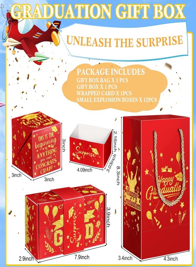 Tenceur 14 Pcs 2026 Graduation Explosion Gift Boxes 12 Bounces Exploding Money Box DIY Congrats Grad Folding Bouncing Gift Box Money Cash Explosion Gift Box for Grad College Party Favors(Maroon Gold - Image 3
