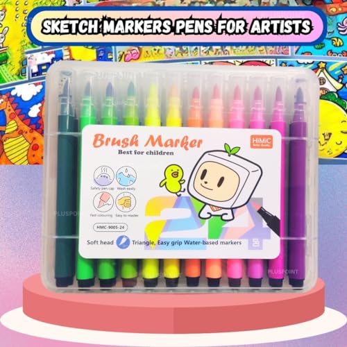 PLUSPOINT 24 Brush Pen Markers Set Soft-Tip Color Pens With Flexible Writing Tip Water-Based Ink Calligraphy Pens Bullet Journals Markers For Adult Coloring Writing Planner Art Supplier,Ink Multicolor - Image 3