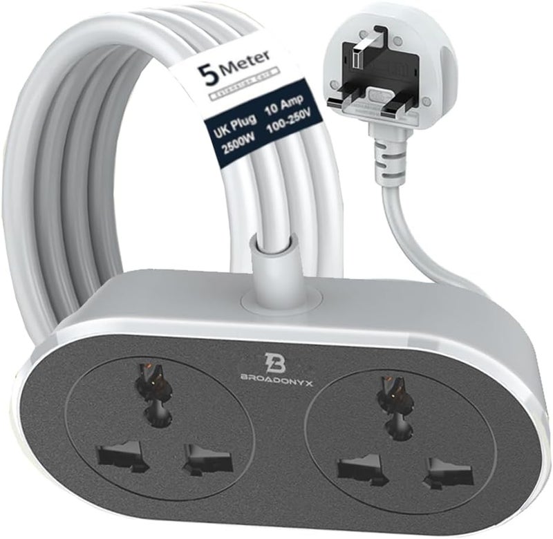 BXOE 5 Meter Extension Cord with UK Plug 10 Amp 2500W Power Capacity Heavy Duty Universal Socket for Home Office and Outdoor Use | Durable Tangle-Free Cable | 100-250V Voltage Support - Image 1