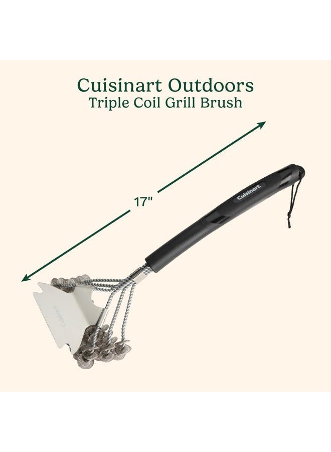 Cuisinart Triple Coil Brush, 17” Stainless Steel Grill Brush with Wide Scraper for All Grates, Bristle Free Grilling Accessory for Worry Free Cleaning, Perfect for BBQs, Cookout & Tailgate Cleaning - Image 2
