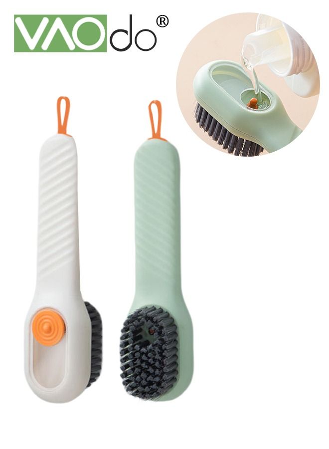 VAOdo 2PCS Shoe Brush with Liquid Box Multifunctional Clothes Brush with Soap Dispenser Press Type Dispensing Long Handle for Carpet Floor Sink Bathroom Household Cleaning Brushes  - Image 1