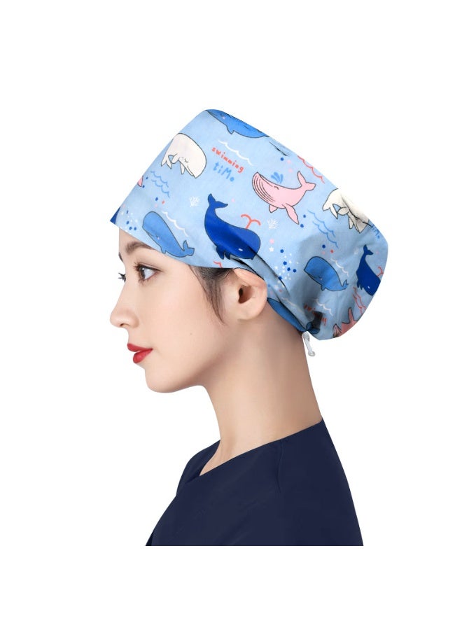 NIBEMINENT Women's Long Hair Nursing Cap Cotton Adjustable Medical Hospital Surgical Cap Unisex Anesthesiologist Nurse Working Scrub Caps
