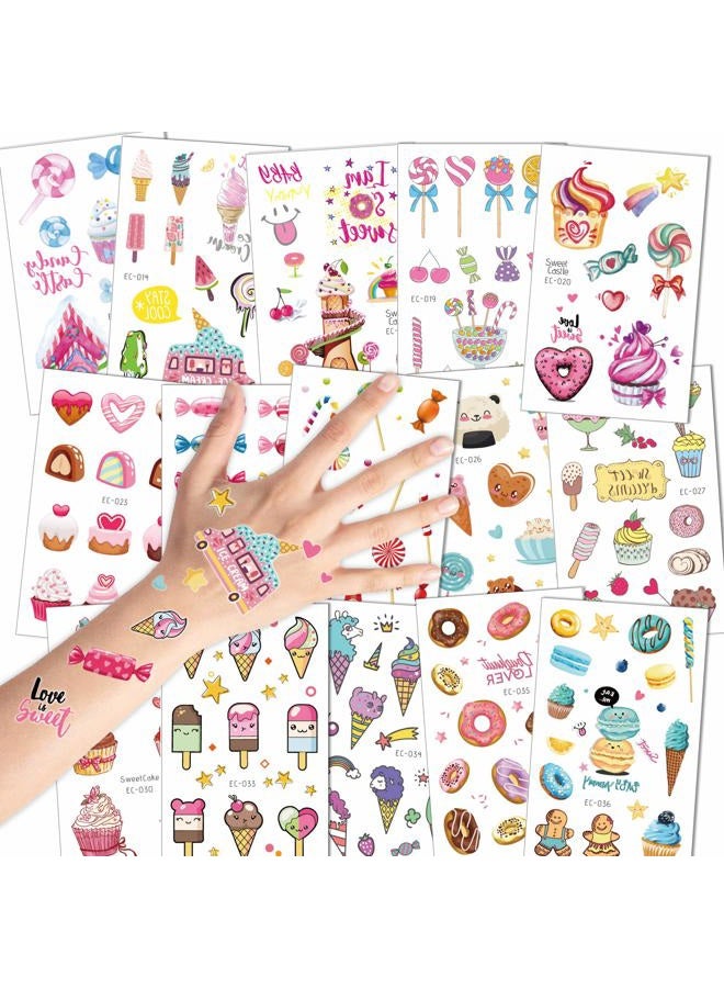 Konsait 176PCS Kids Temporary Tattoo, Fake Waterproof Tattoo Stickers For Children Girls Candy Lollipop Ice Cream Sweet Tattoos for Birthday Summer Beach Children's Day Gift Party Favors Supplies - Image 3
