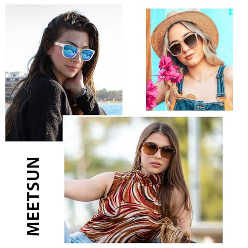 MEETSUN Polarized Sunglasses for Women Men Trendy Classic Retro Designer Style Fashion UV400 Protection 3 PACK Blue Brown Tortoiseshell - Image 2