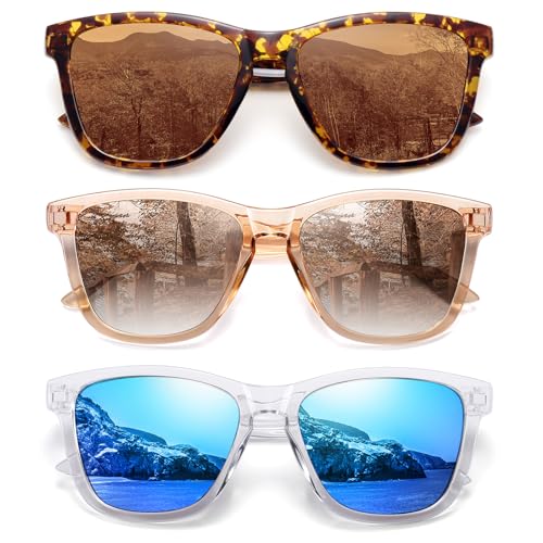 MEETSUN Polarized Sunglasses for Women Men Trendy Classic Retro Designer Style Fashion UV400 Protection 3 PACK Blue Brown Tortoiseshell - Image 1