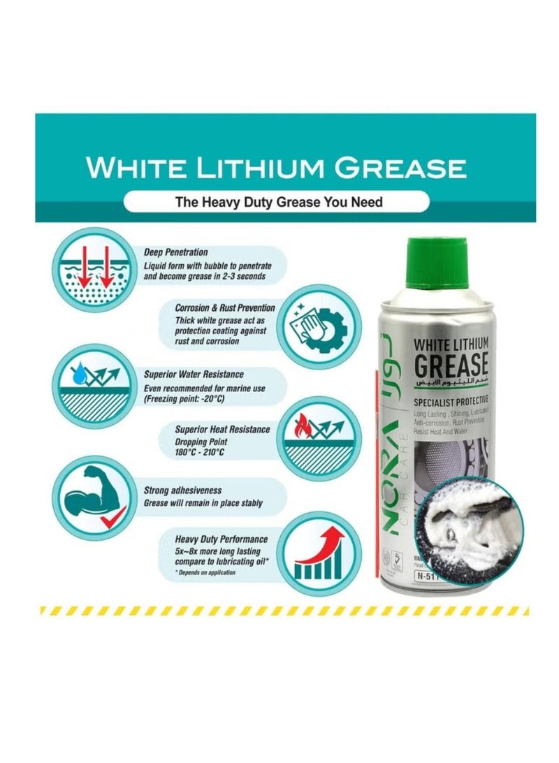 نورا شحم الليثيوم الأبيض نورا 450 مل لمكافحة التآكل والتزييت رقم 511 - Image 5