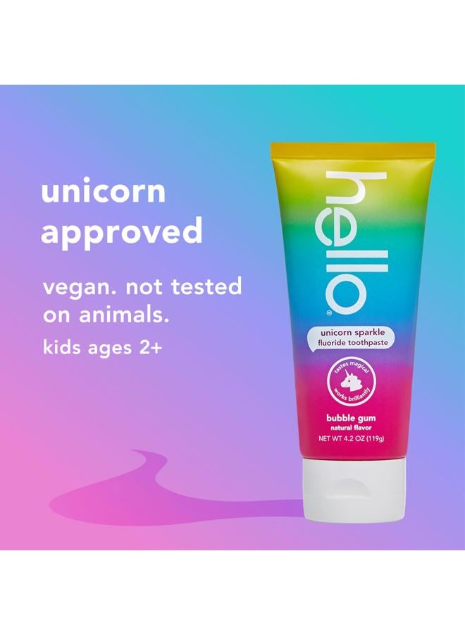 Hello Unicorn Sparkle Kids Fluoride Toothpaste, Natural Bubble Gum Flavor, ADA Approved, Ages 2+, No Artificial Sweeteners, No SLS, Gluten Free, Vegan, Pack of 3, 4.2 oz Tubes - Image 5