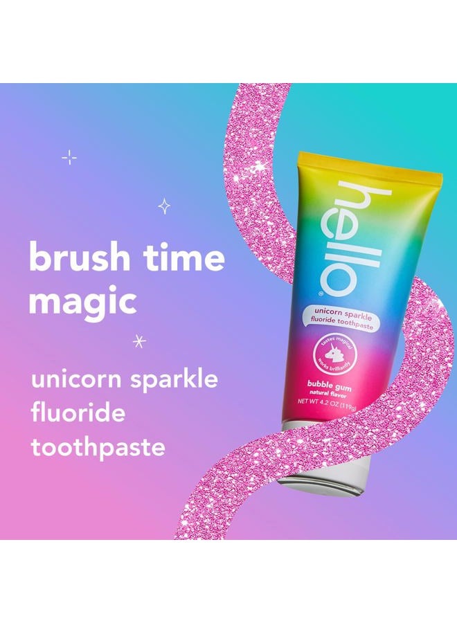 Hello Unicorn Sparkle Kids Fluoride Toothpaste, Natural Bubble Gum Flavor, ADA Approved, Ages 2+, No Artificial Sweeteners, No SLS, Gluten Free, Vegan, Pack of 3, 4.2 oz Tubes - Image 2
