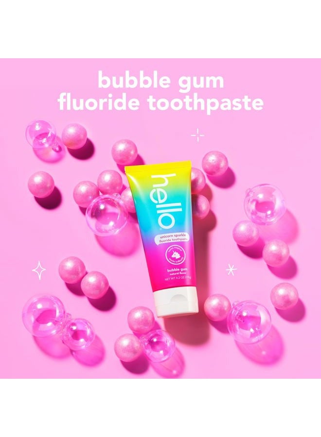 Hello Unicorn Sparkle Kids Fluoride Toothpaste, Natural Bubble Gum Flavor, ADA Approved, Ages 2+, No Artificial Sweeteners, No SLS, Gluten Free, Vegan, Pack of 3, 4.2 oz Tubes - Image 3
