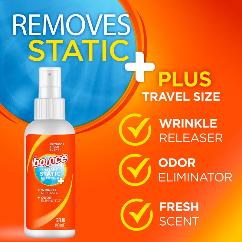 Bounce Anti Static Spray, 3 in 1 Anti Static & Instant Wrinkle Release, Odor Eliminator & Fabric Refresher, Rapid Touch Travel Spray (3 Oz, Pack of 1) - Image 2
