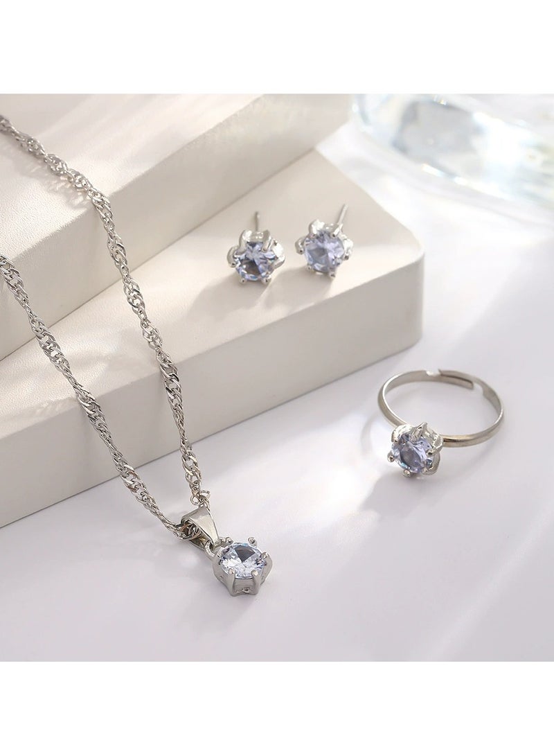 Goolsky Elegant Bride Jewelry Set | Wedding Necklace, Earrings & Ring for Bridal Gown Accessories 