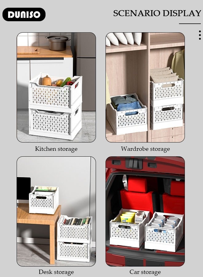DUNISO 3 Packs Stackable Plastic Storage Basket, Foldable Closet Organizers Storage Bins with a Set of Wheels, Removable Drawer Shelf Storage Container for Wardrobe Cupboard Kitchen Bathroom Office - Image 3