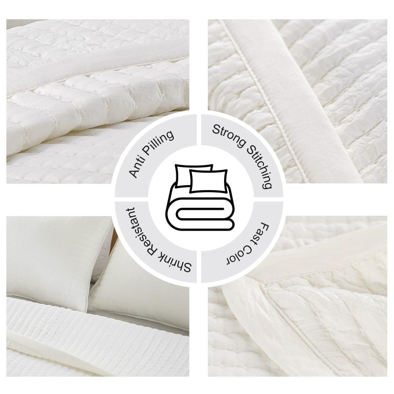 DAWNDIOR XL King Quilt Set â€“ 108"x98" Soft Washed 3-Layer Lightweight Bedspread with Multi-Lock Quilting, Minimalist Nordic Bedding, All-Season Quilt for Spring & Summer (1 Quilt + 2 Pillow Shams),Cream White - Image 5