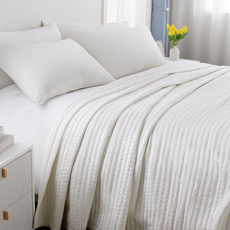 DAWNDIOR XL King Quilt Set â€“ 108"x98" Soft Washed 3-Layer Lightweight Bedspread with Multi-Lock Quilting, Minimalist Nordic Bedding, All-Season Quilt for Spring & Summer (1 Quilt + 2 Pillow Shams),Cream White - Image 1