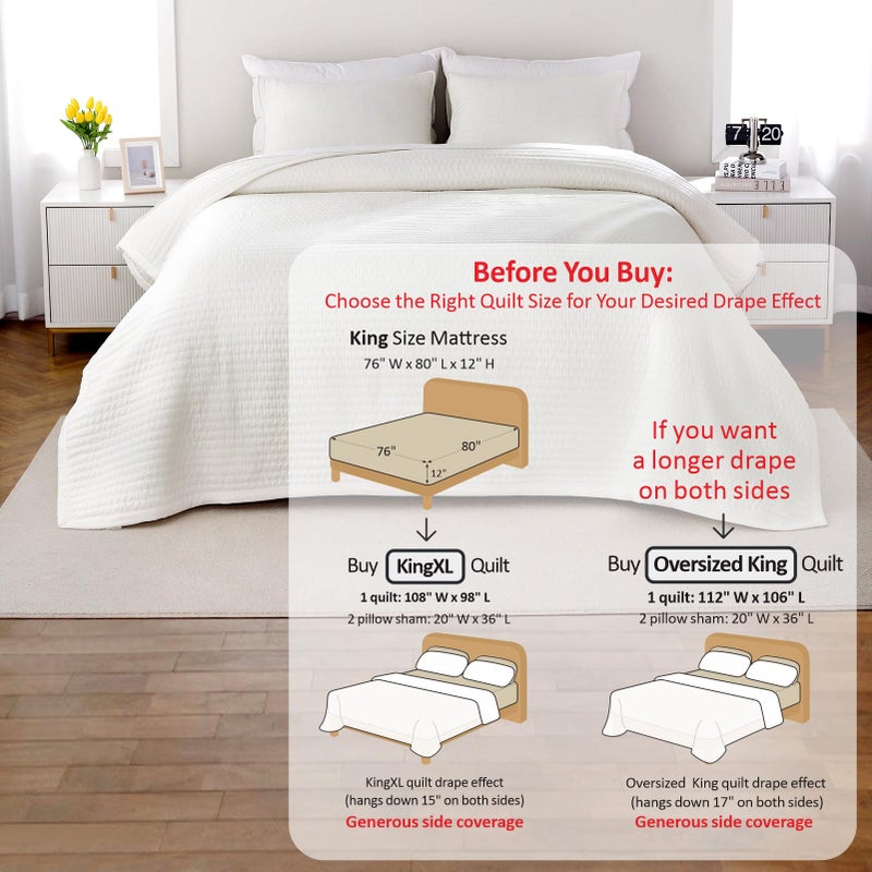 DAWNDIOR XL King Quilt Set â€“ 108"x98" Soft Washed 3-Layer Lightweight Bedspread with Multi-Lock Quilting, Minimalist Nordic Bedding, All-Season Quilt for Spring & Summer (1 Quilt + 2 Pillow Shams),Cream White - Image 3