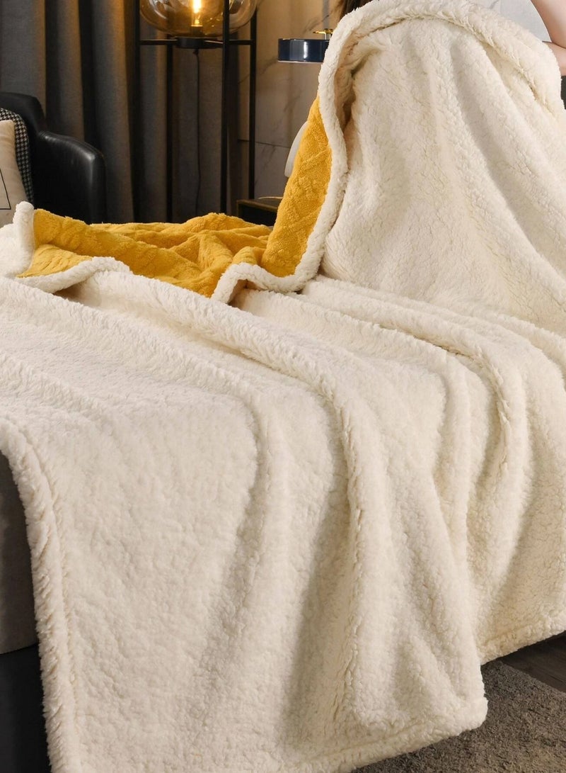 DubaiGallery بطانية شتوية سميكة من بولار فليس ناعمة ومريحة بطبقتين من فليس الحمل، بطانية دافئة للمنزل والمكتب والكنبة - Image 3