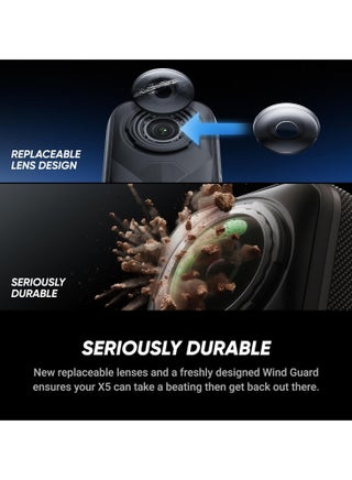 X5 Motorcycle Bundle | 15M Waterproof 8K 360 Action Camera, Dual 1/1.28" Sensor, Low Light Capture, Wind Guard, Replaceable Lens, 185 Mins Battery Life, AI Editing, Auto Stabilization - Black - view 3