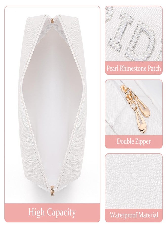 Etercycle Bride Letter Makeup Bag, Bride To Be Gifts Bling Pearl Rhinestone Patch Cosmetic Bag, Waterproof PU Travel Toiletry Bag for Bachelorette Party Women Wedding Bridal (Silver) - Image 3