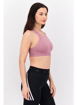 Adidas Women Brand Logo Removable Padded Sports Bra, Mauve  - Image 2