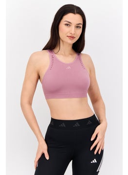 Adidas Women Brand Logo Removable Padded Sports Bra, Mauve  - Image 1