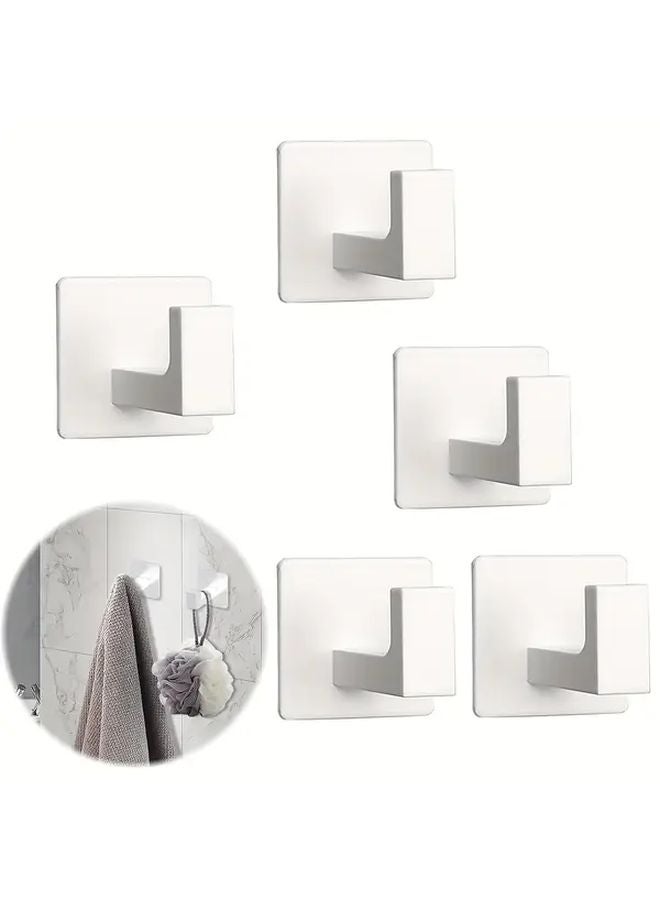 5 Pack White Self Adhesive Square Towel Hooks No Drill Wall Mounted Hangers - Image 2