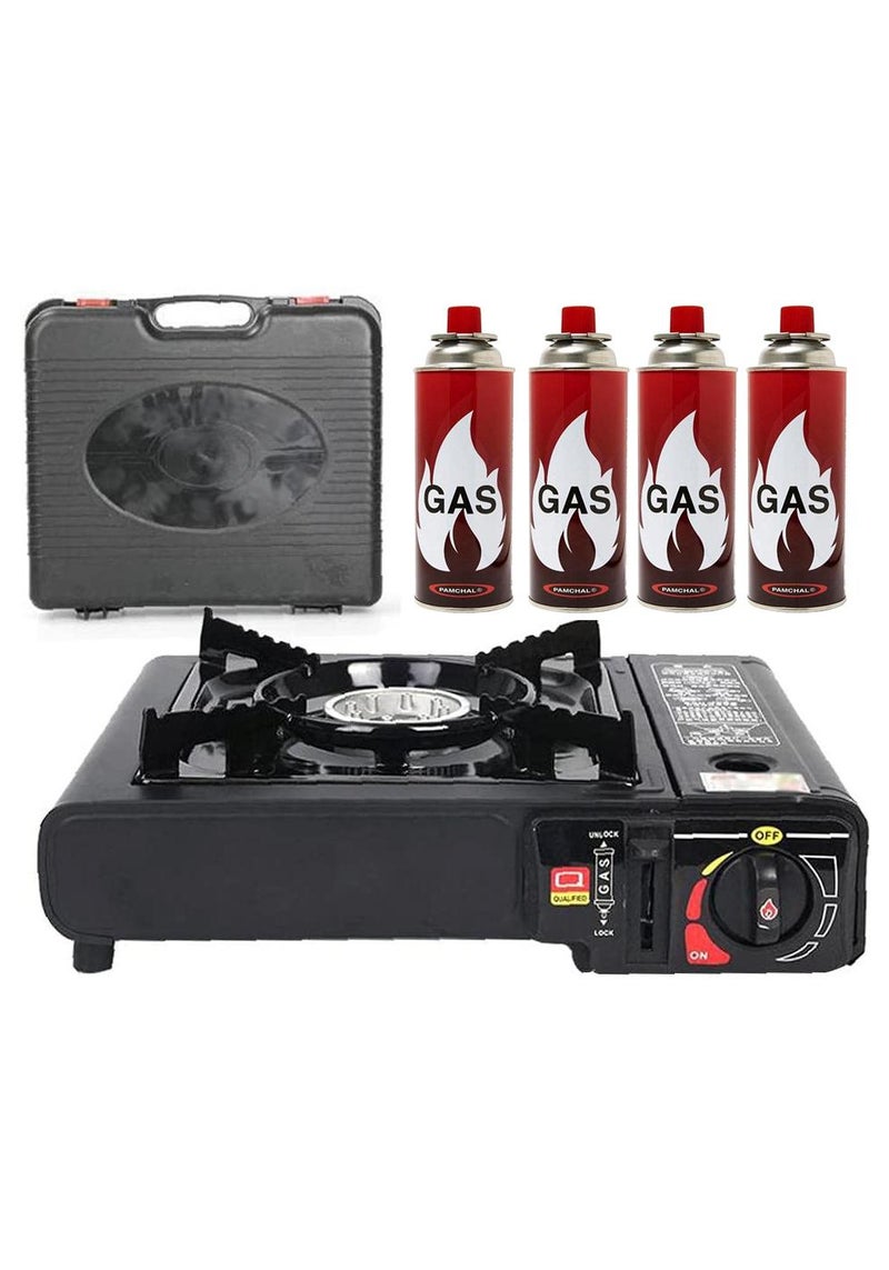 GO2CAMPS Camping Stove with 4-Piece Butane Gas Catridge -Two Way - Black/Orange/Red - Image 1