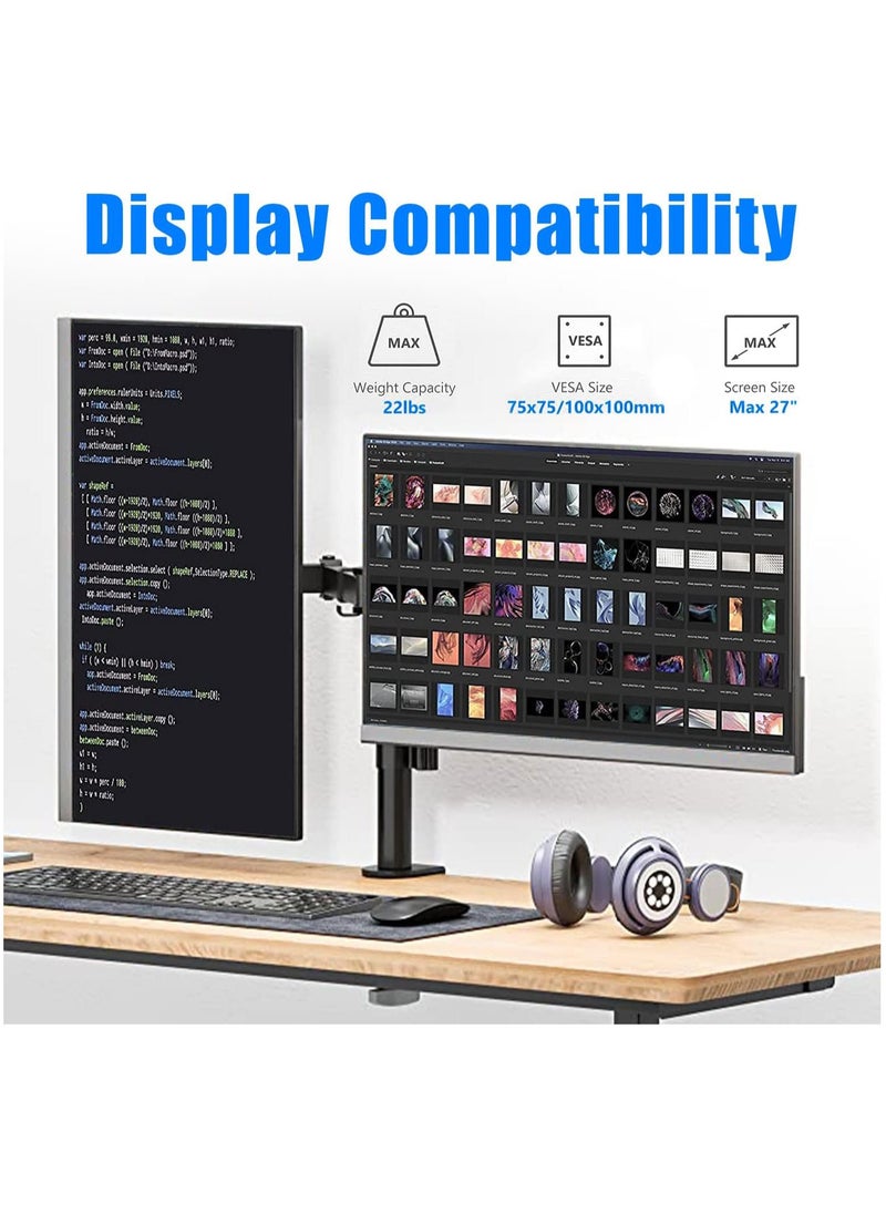 عربست - حامل شاشة مزدوج، حامل مكتب، ذراع شاشة لشاشتين LCD LED حتى 27 بوصة، حامل شاشة قابل للتعديل بالكامل، حامل شاشة ألعاب مع مشبك وقاعدة تثبيت بمشبك وقاعدة تثبيت جروميت - Image 1