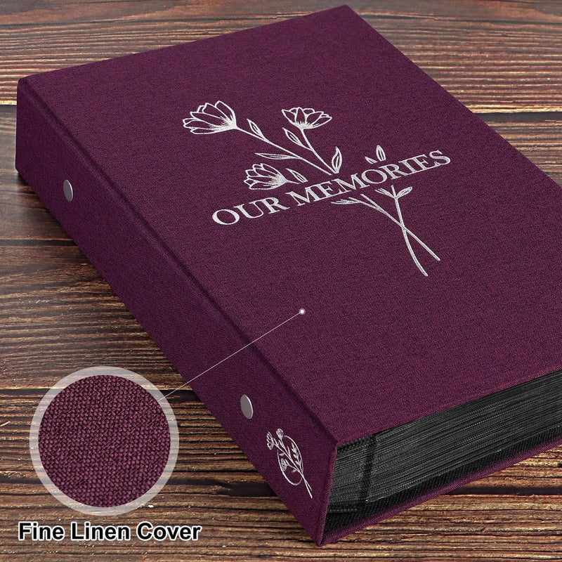 Lanpn Photo Album 6x4 Slip in, OUR MEMORIES Linen 300 Pockets Photo Albums Holds Landscape Only 10x15cm Picture Purple - Image 3