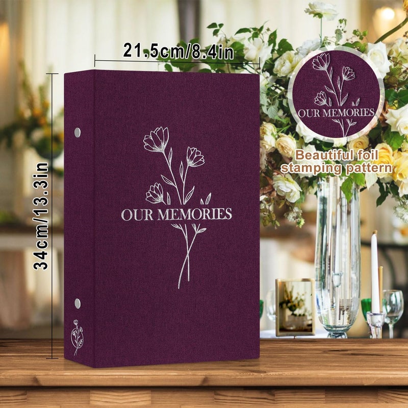 Lanpn Photo Album 6x4 Slip in, OUR MEMORIES Linen 300 Pockets Photo Albums Holds Landscape Only 10x15cm Picture Purple - Image 2