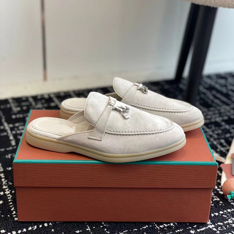 Loro * piana covered slippers outer wear plus size slip-on mules shoes Foreign trade Original order LP genuine leather half slippers womens shoesStyle 1 Style 1 
