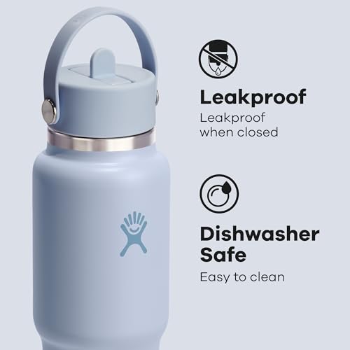 Hydro Flask Travel Water Bottle - Insulated Stainless Steel - Wide Straw Lid, Non Spill, Leakproof in 32 Oz Surf Blue - Image 4