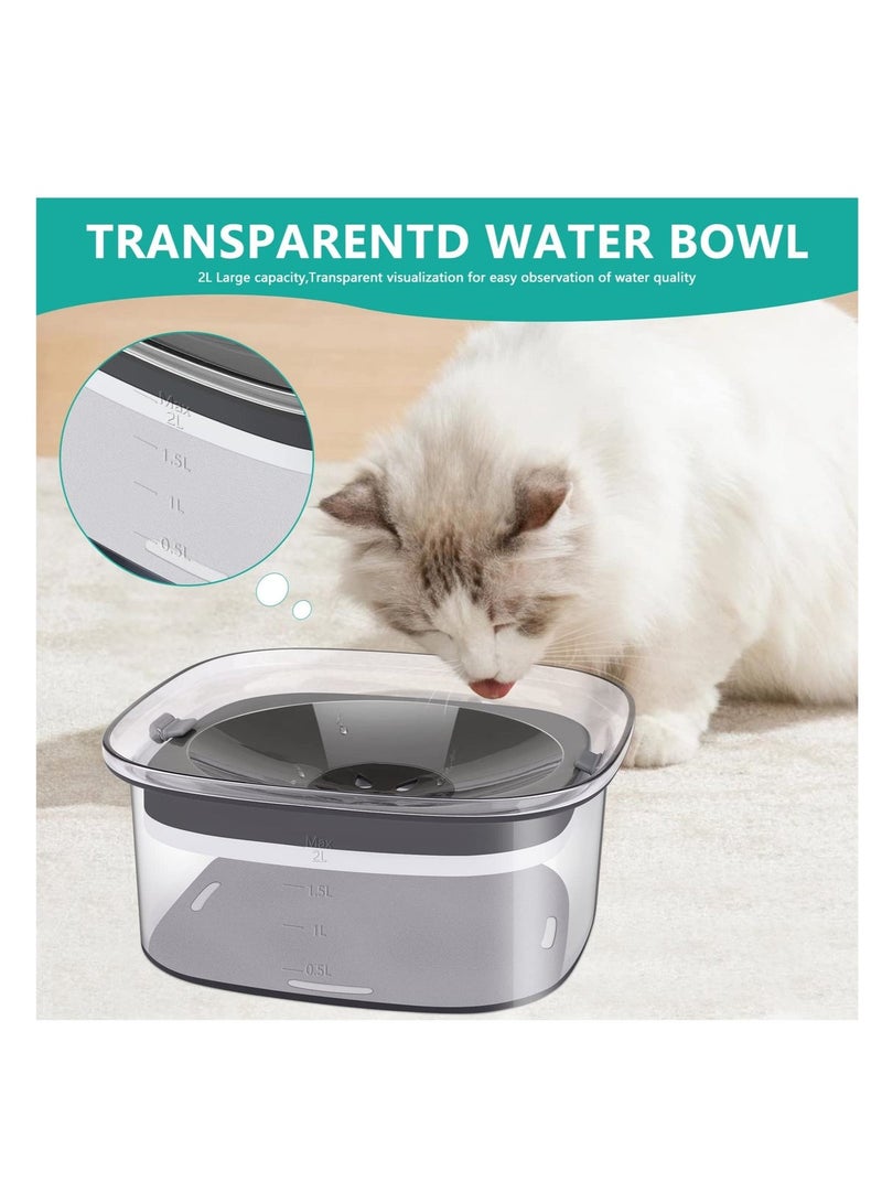 Excefore Pet Cat Dog Water Bowl, Non-Slip Slow Water Feeder for Cats, 2L Large Capacity No Spill Splash Free Cat Water Bowl, for Dogs Cats Pets (Transparent) - Image 2