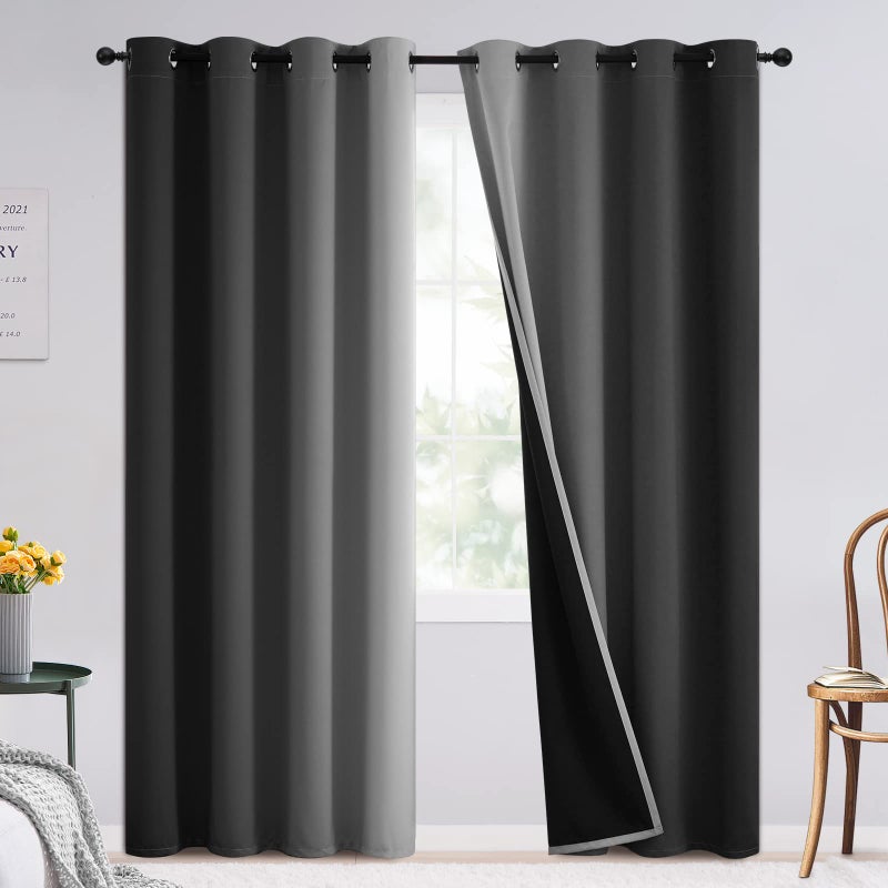 SimpleHome Blackout Curtains Ombre for Living Room,Room Darkening Black Curtains Set of 2 Panels Thermal Insulated Bedroom Curtains,52 x 84 Inch - Image 1