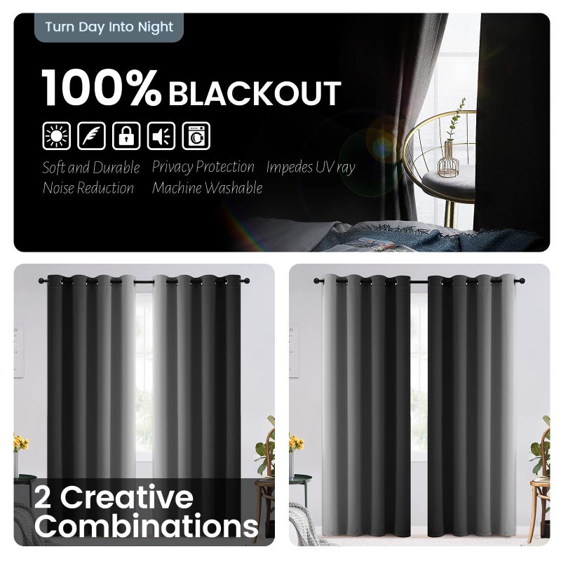 SimpleHome Blackout Curtains Ombre for Living Room,Room Darkening Black Curtains Set of 2 Panels Thermal Insulated Bedroom Curtains,52 x 84 Inch - Image 2
