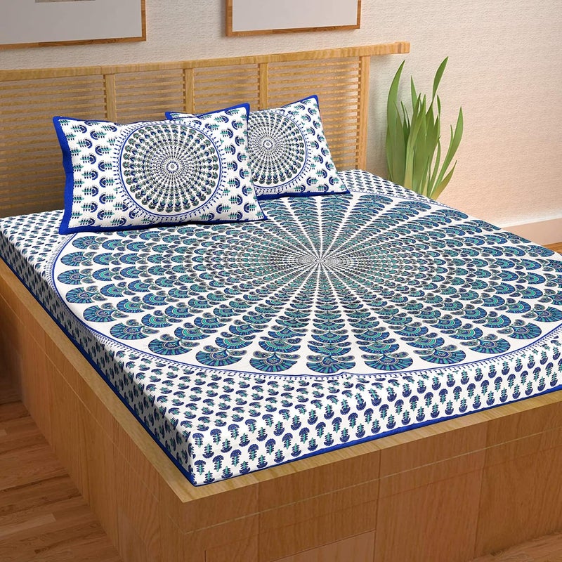 BedZone 100 Cotton Rajasthani Jaipuri Combo bedsheets for Double Bed Double Bed Set 2 Double Bedsheet with 4 Pillow Cover Multicolor 69 - Image 2
