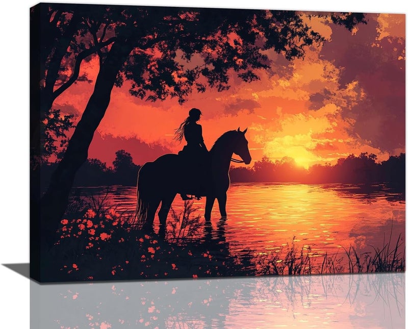 Fuzawet Horse Canvas Wall Art - Lake Sunset - Image 1
