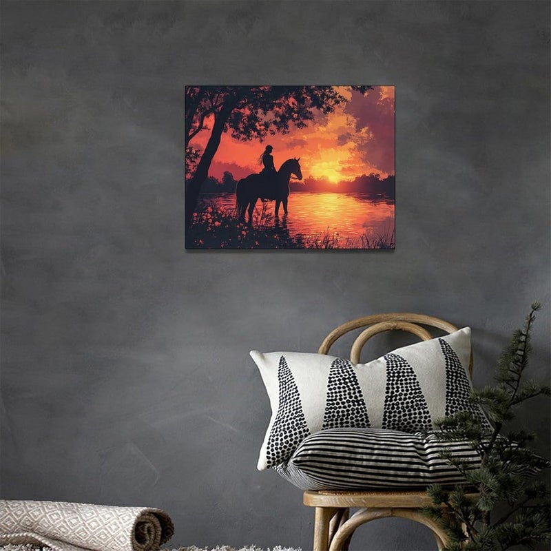 Fuzawet Horse Canvas Wall Art - Lake Sunset - Image 2