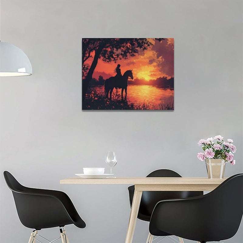 Fuzawet Horse Canvas Wall Art - Lake Sunset - Image 3